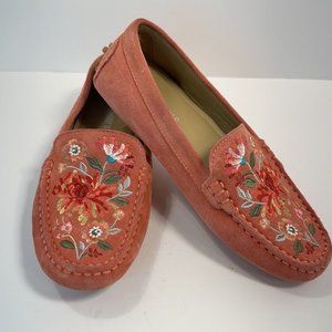 Womens Johnny Was VIVIANA MOCASSIN Pink Suede Embroidered Moccasin Shoes 6.5